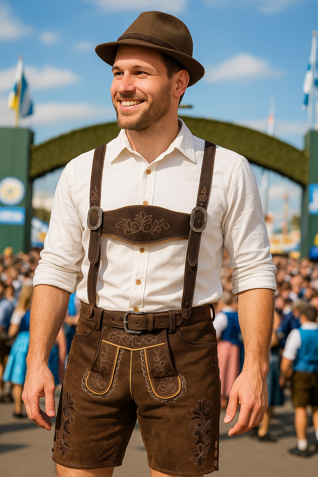 Traditionelle Herren-Lederhose mit Stickerei – Perfekt für Oktoberfest, Volksfeste & Trachtenmode kaufen | Bayerische Trachtenmode Online Shop